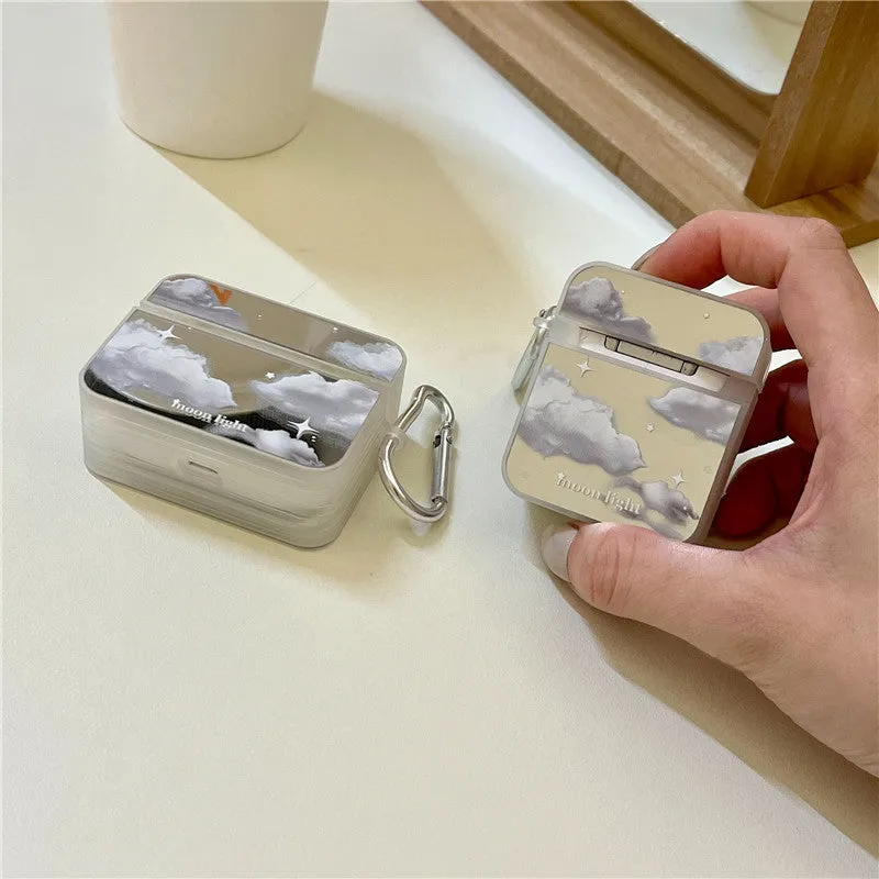 Mirror white clouds silicone hard case for AirPods Pro with glossy finish and cutouts