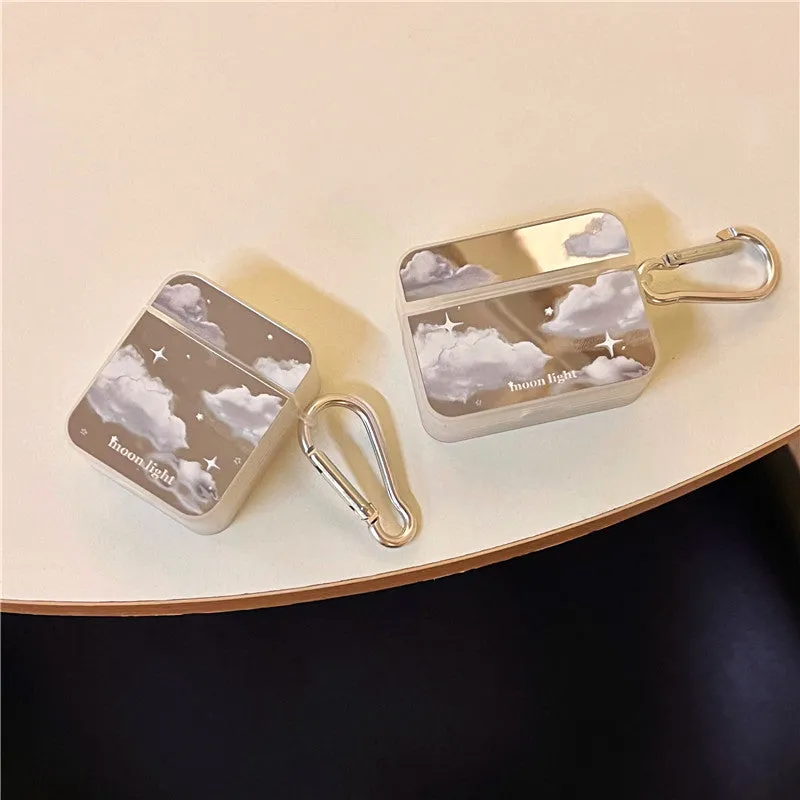 Mirror white clouds silicone hard case for AirPods Pro with glossy finish and cutouts