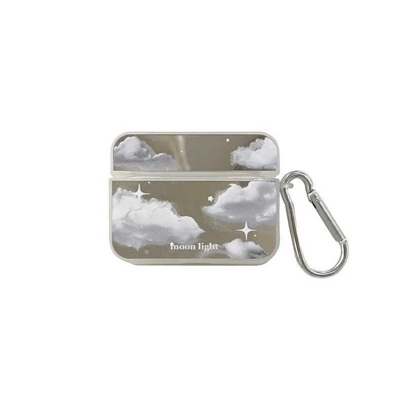 Mirror white clouds silicone hard case for AirPods Pro with glossy finish and cutouts