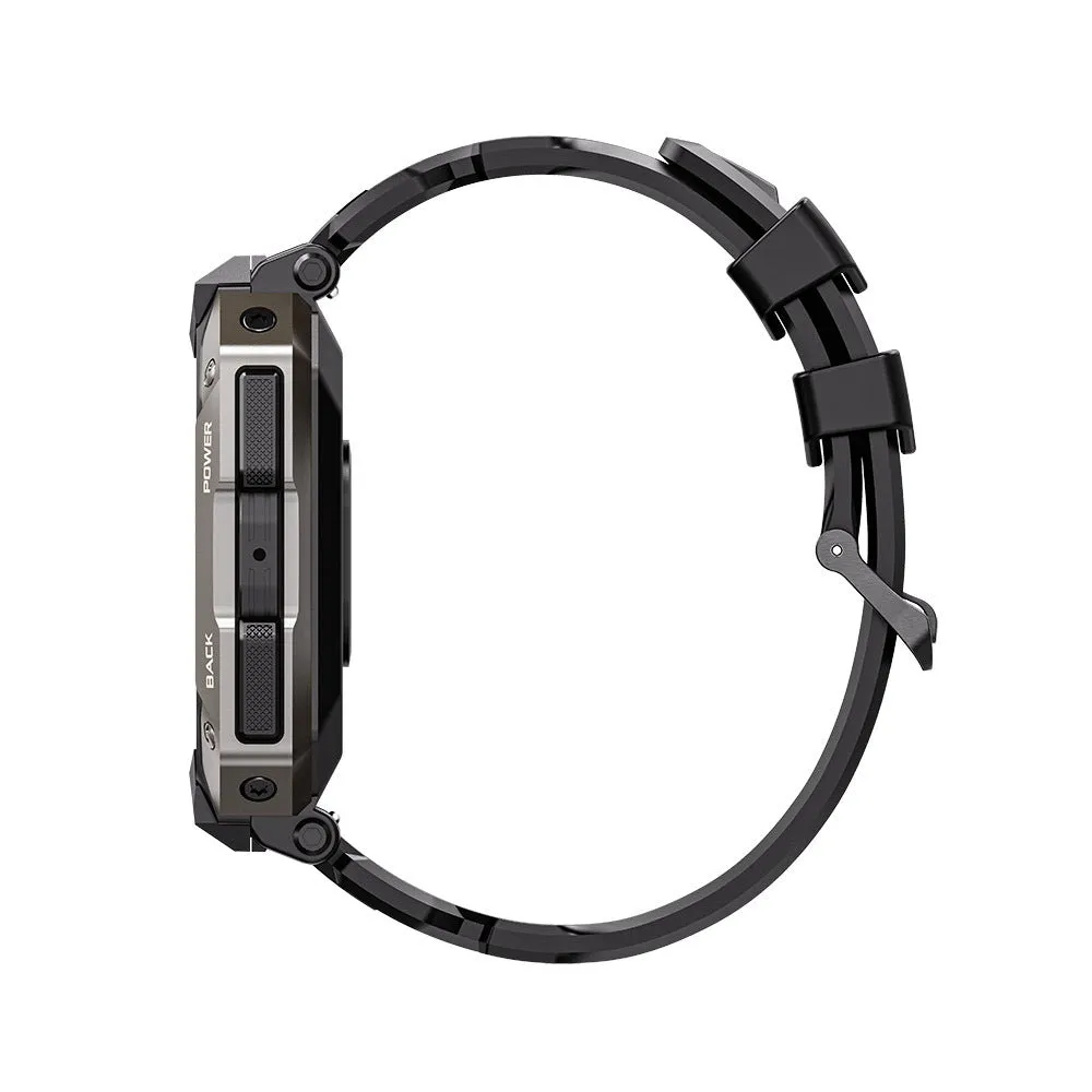 Black smart watch with TFT display showing heart rate and time, green option available, Bluetooth calling, 1ATM waterproof