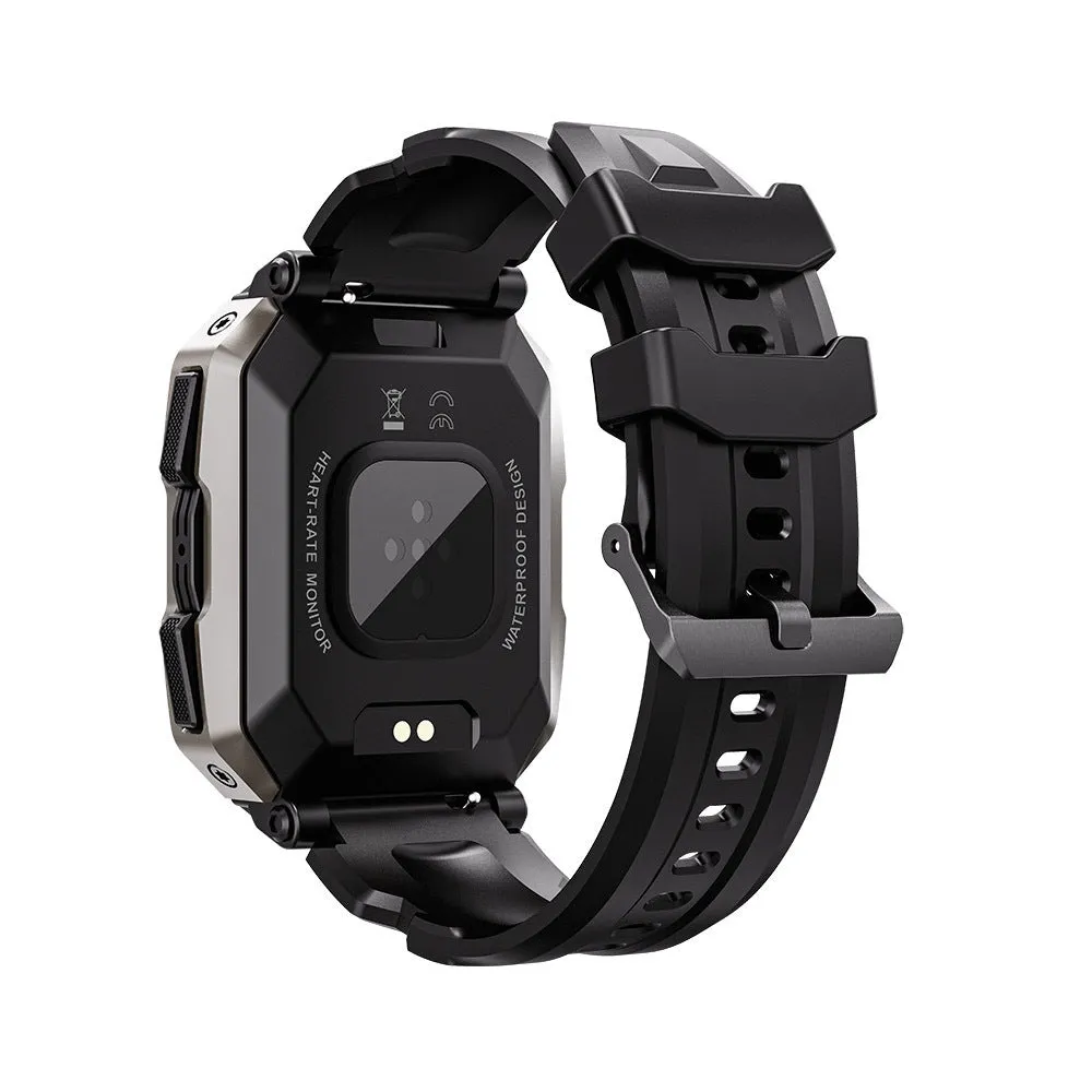 Black smart watch with TFT display showing heart rate and time, green option available, Bluetooth calling, 1ATM waterproof