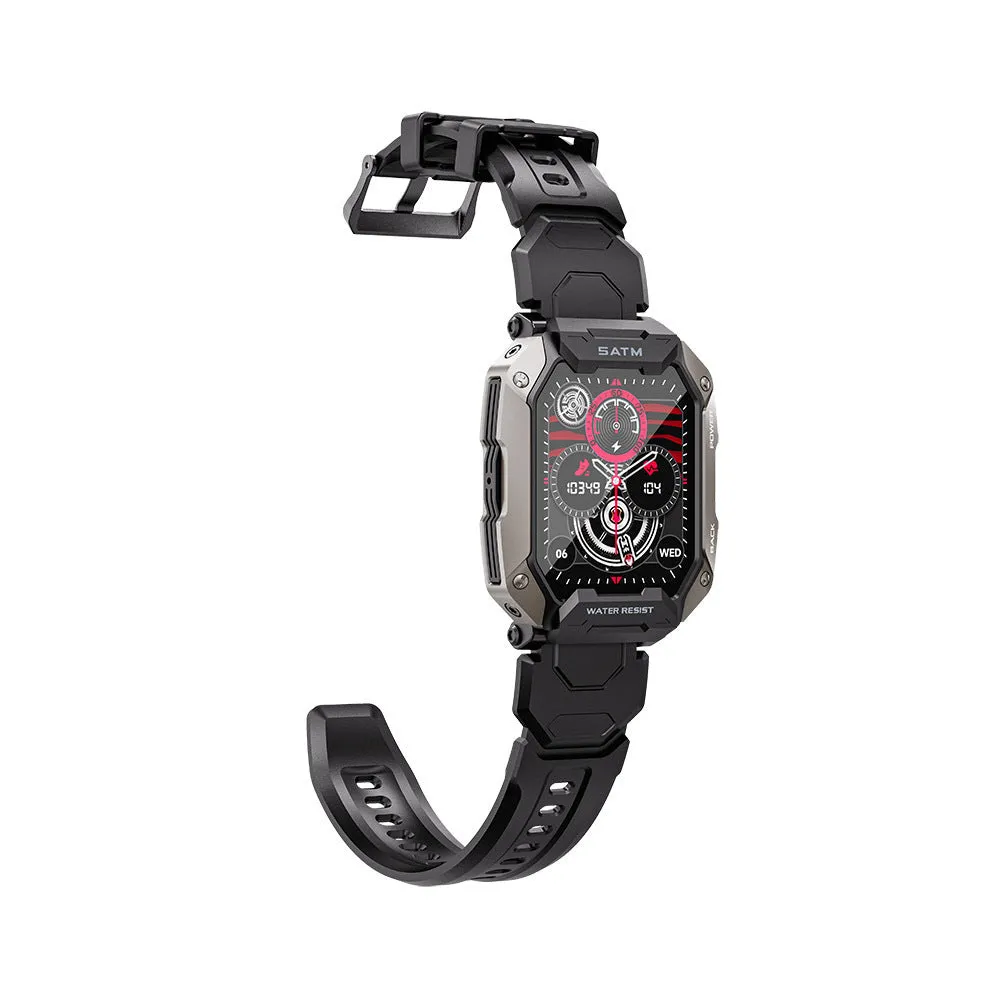 Black smart watch with TFT display showing heart rate and time, green option available, Bluetooth calling, 1ATM waterproof