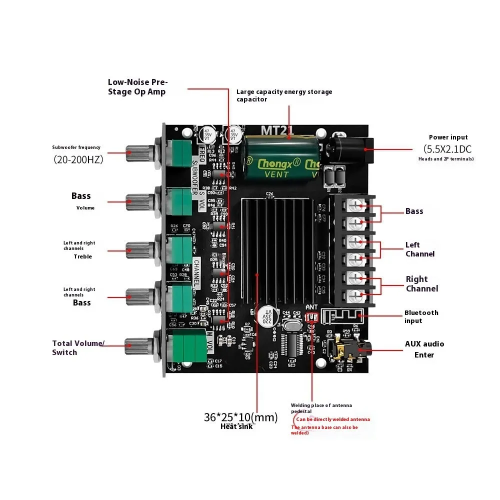 MT21 Bluetooth digital amplifier board for subwoofer with Type 13 specification