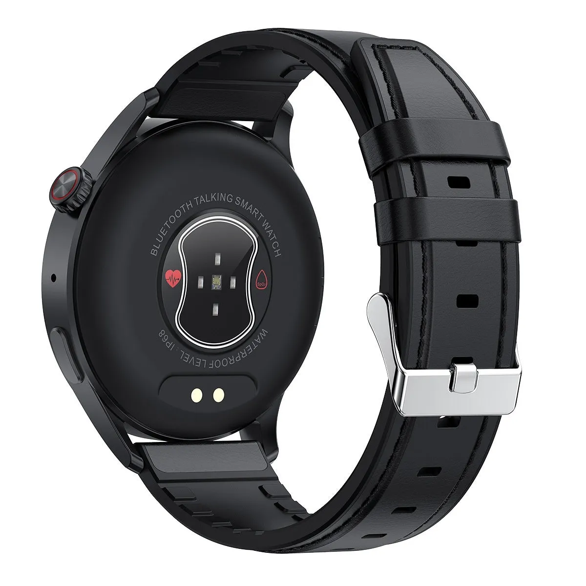 F59plus smart watch with HD IPS screen, heart rate and blood oxygen monitoring, Bluetooth call, in obsidian black leather band
