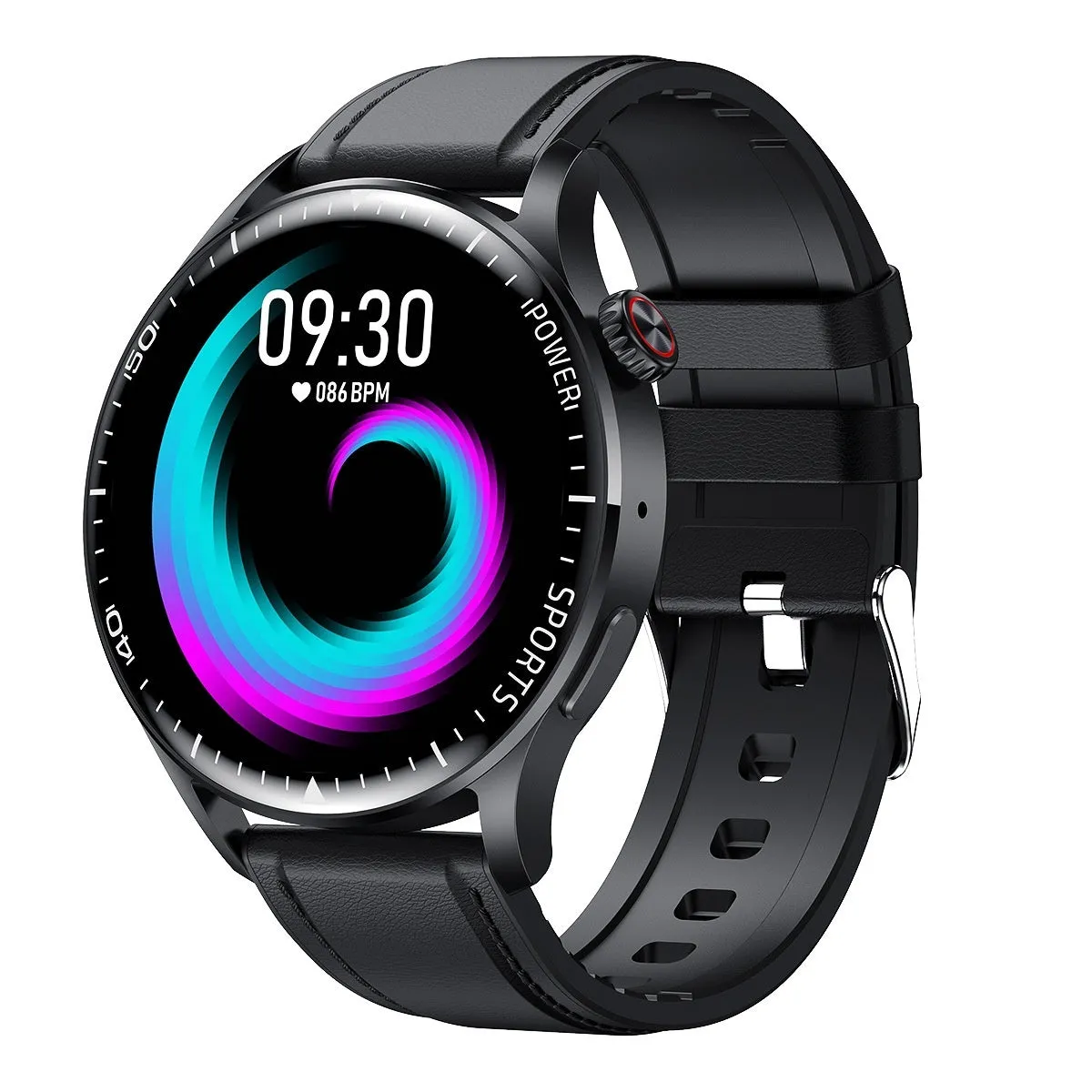 F59plus smart watch with HD IPS screen, heart rate and blood oxygen monitoring, Bluetooth call, in obsidian black leather band