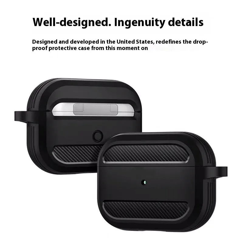 Carbon fibre patterned TPU protective case for AirPods in apple green colour