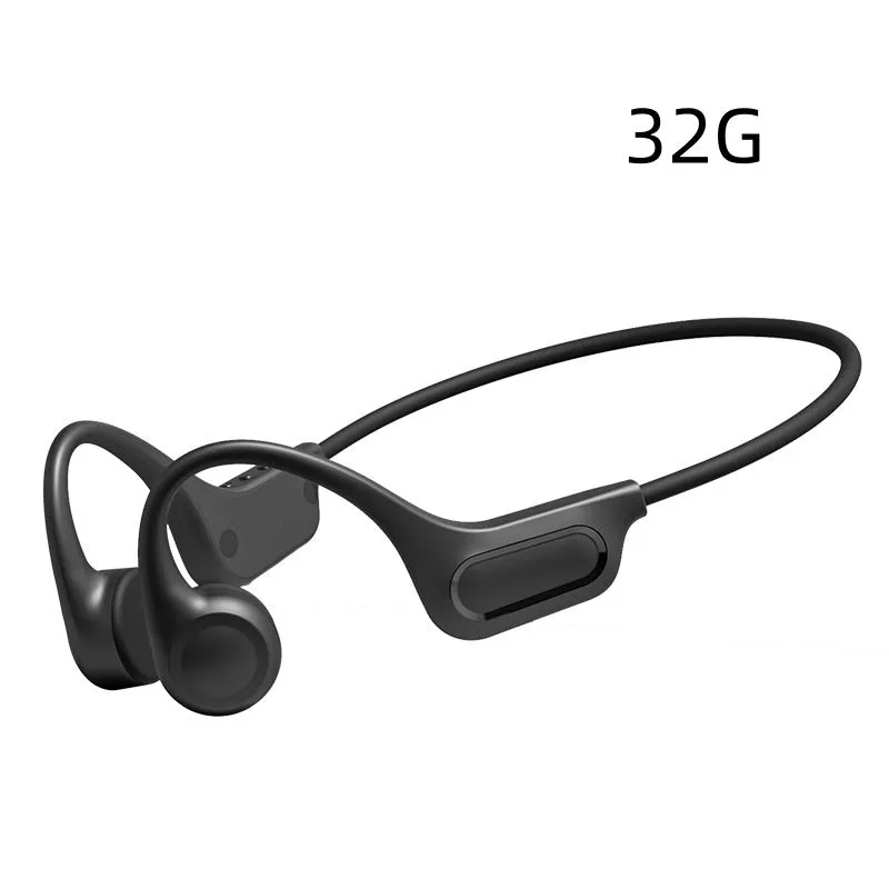 Beige orange bone conduction Bluetooth headset with ear hook design and 32G memory