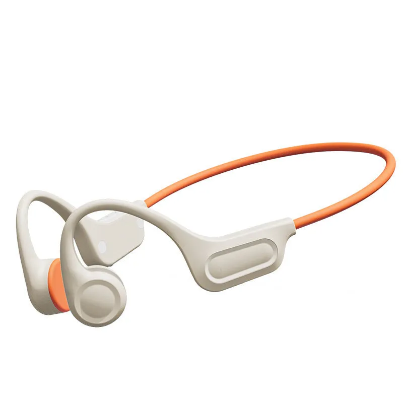 Beige orange bone conduction Bluetooth headset with ear hook design and 32G memory