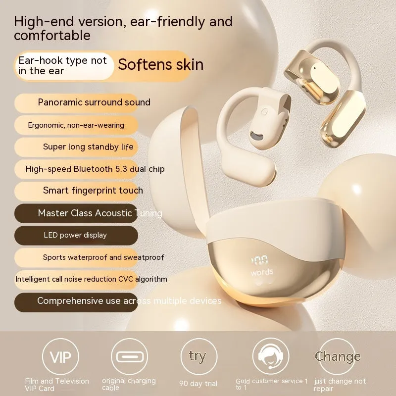 Wireless ear hook Bluetooth headset with bone conduction in M62 Black with digital display and breathing light