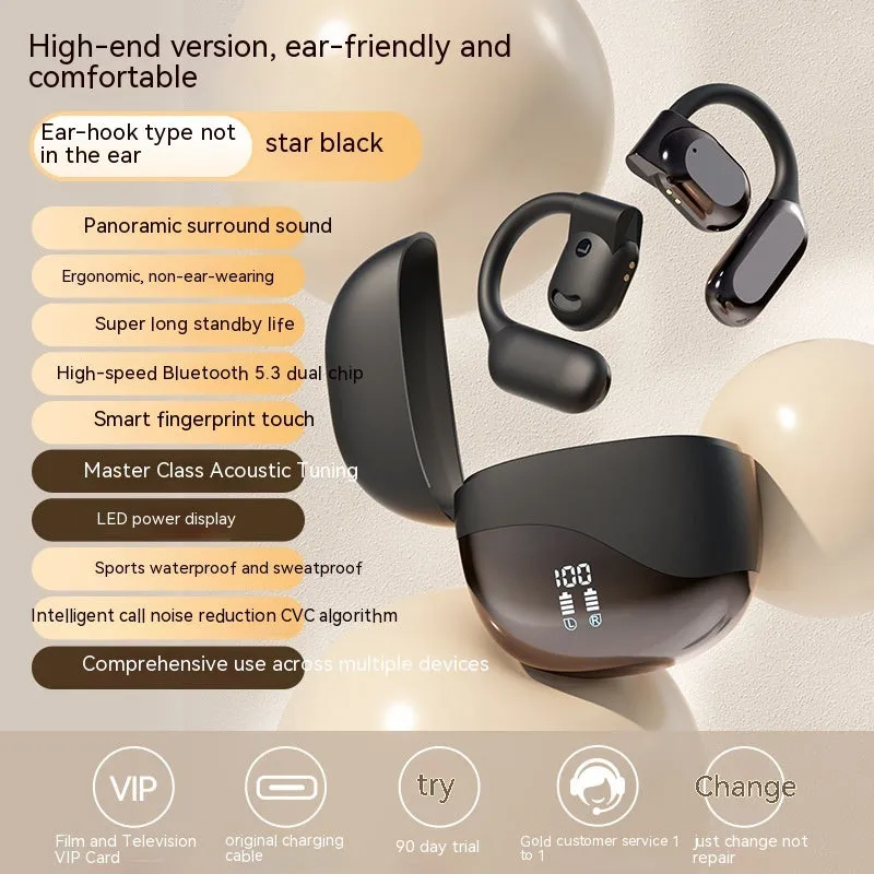 Wireless ear hook Bluetooth headset with bone conduction in M62 Black with digital display and breathing light