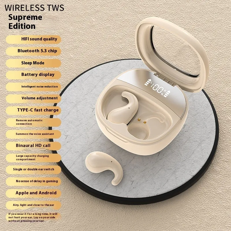 TWS Bluetooth headset earplug style with digital display screen in black colour