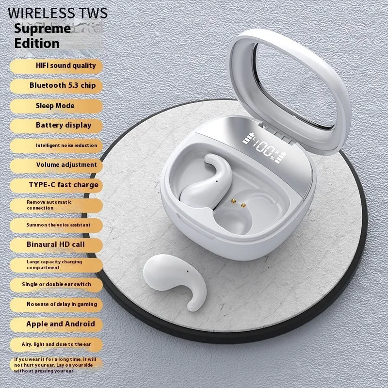 TWS Bluetooth headset earplug style with digital display screen in black colour