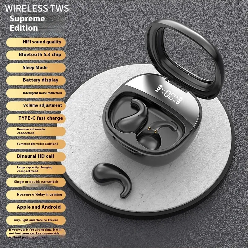 TWS Bluetooth headset earplug style with digital display screen in black colour