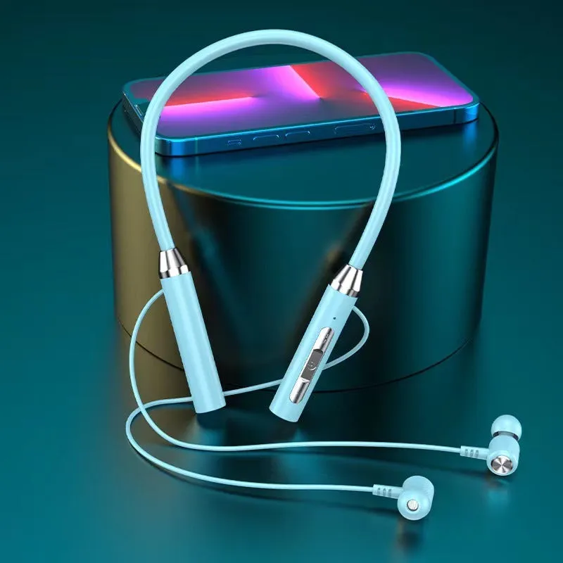 Wireless halter Bluetooth headset with breathing light, sports in-ear design, black colour, PC ABS build