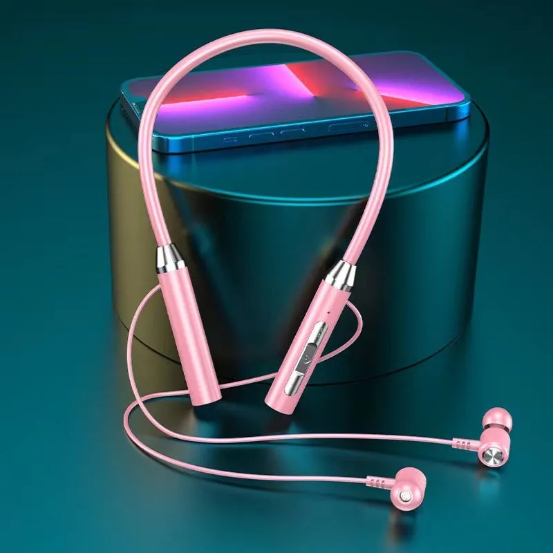 Wireless halter Bluetooth headset with breathing light, sports in-ear design, black colour, PC ABS build