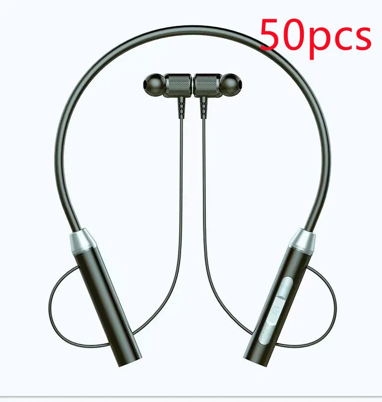 Wireless halter Bluetooth headset with breathing light, sports in-ear design, black colour, PC ABS build