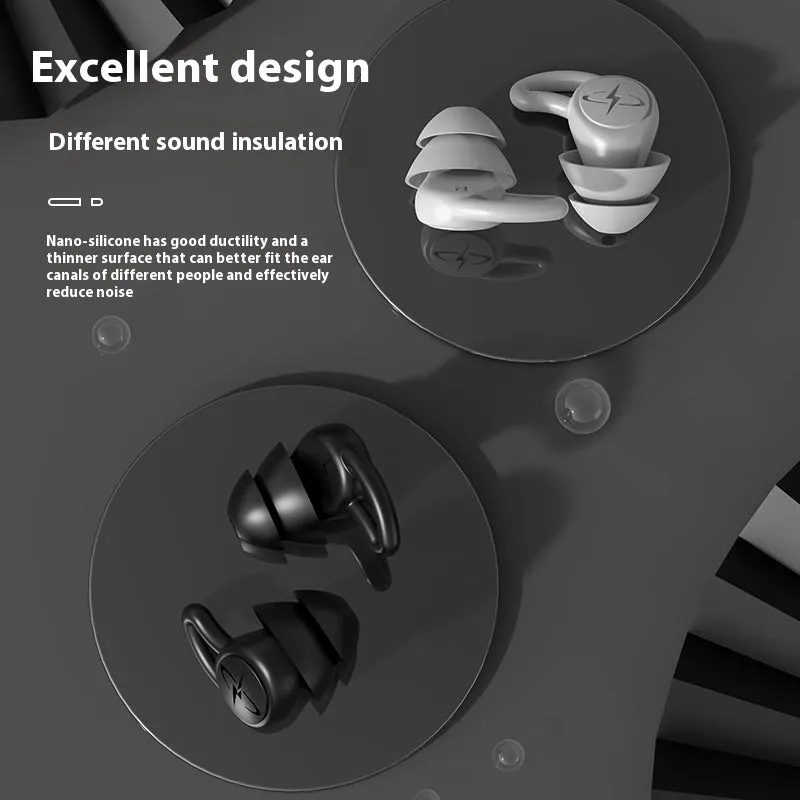 Pair of silicone noise reduction earplugs in black for sleep and sound insulation