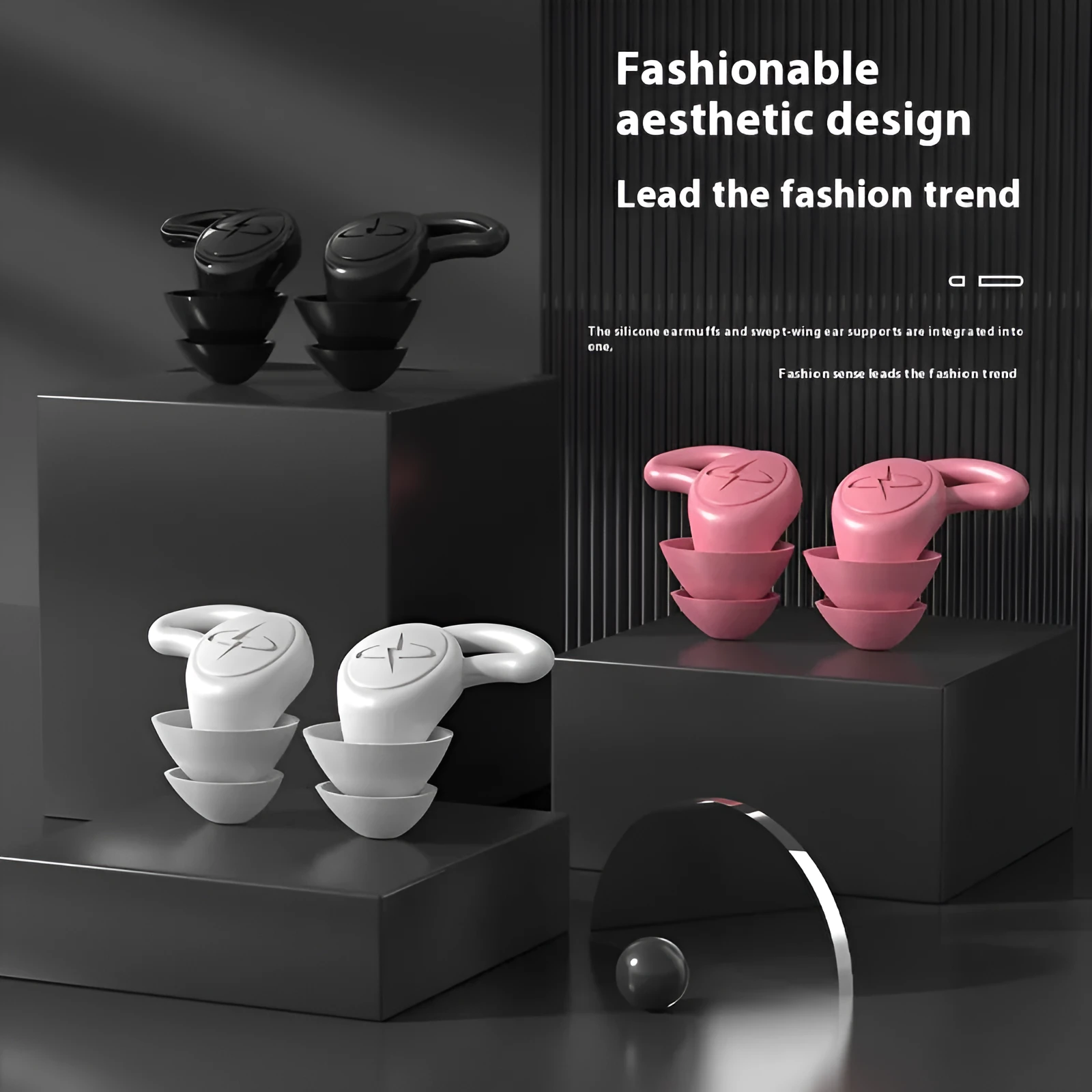 Pair of silicone noise reduction earplugs in black for sleep and sound insulation