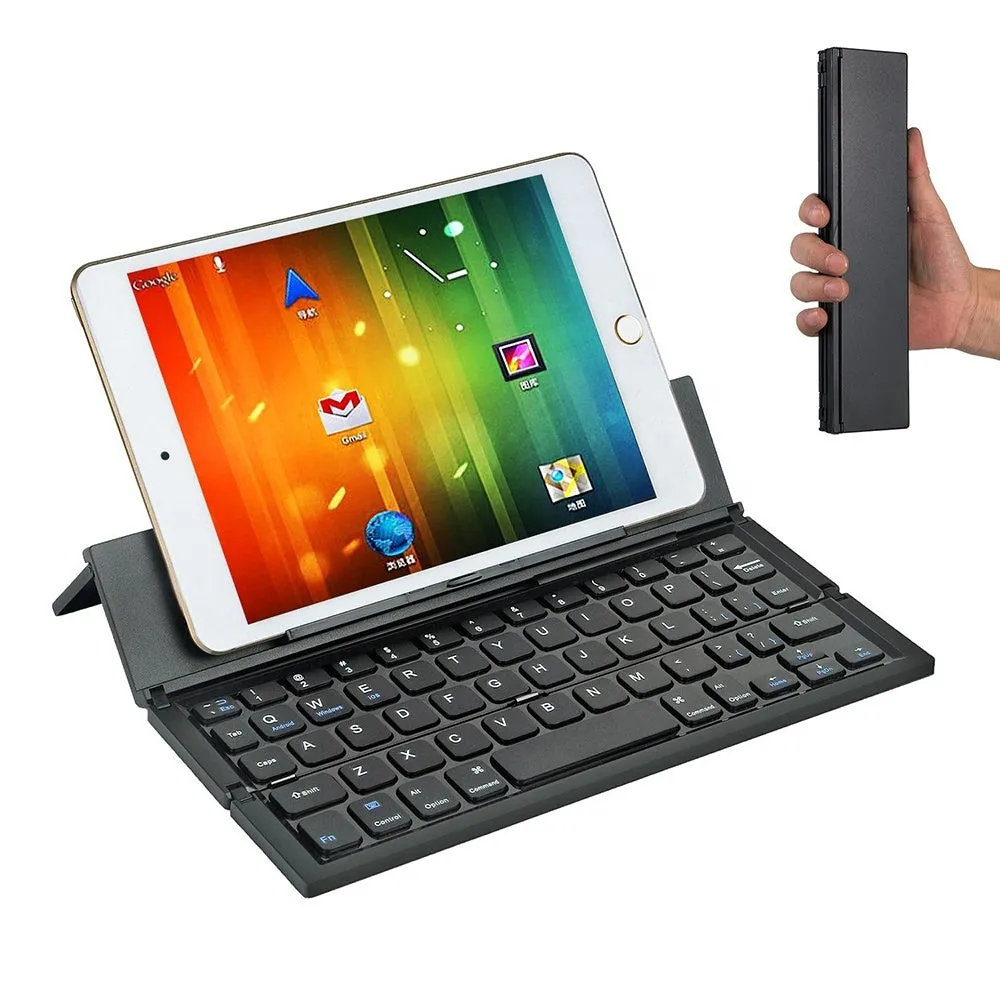 Black or white 5.8-inch folding Bluetooth keyboard with aluminium bottom cover for tablets