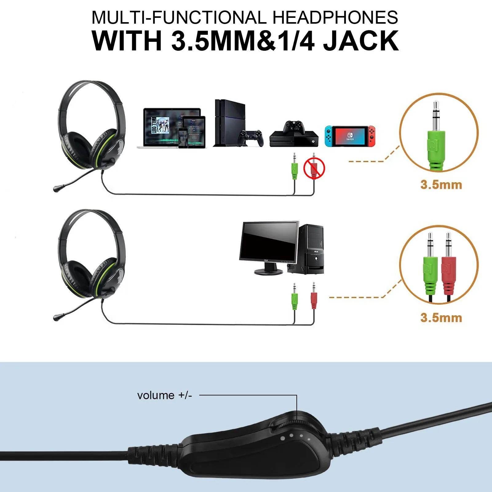 Wired PC headset with headband, 40mm speakers, black colour, PU earmuffs