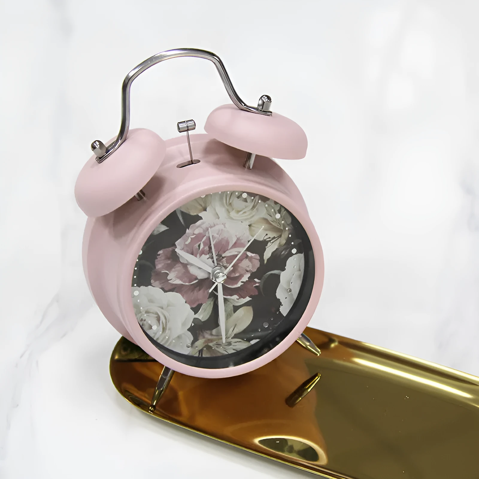 Retro cute plastic alarm clock in lotus colour with seconds display, 75x34x107mm