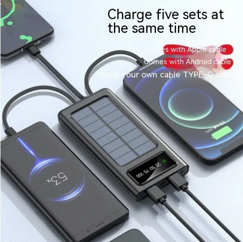Solar power bank 10000mAh with digital display, white plastic shell, four-wire solar charger