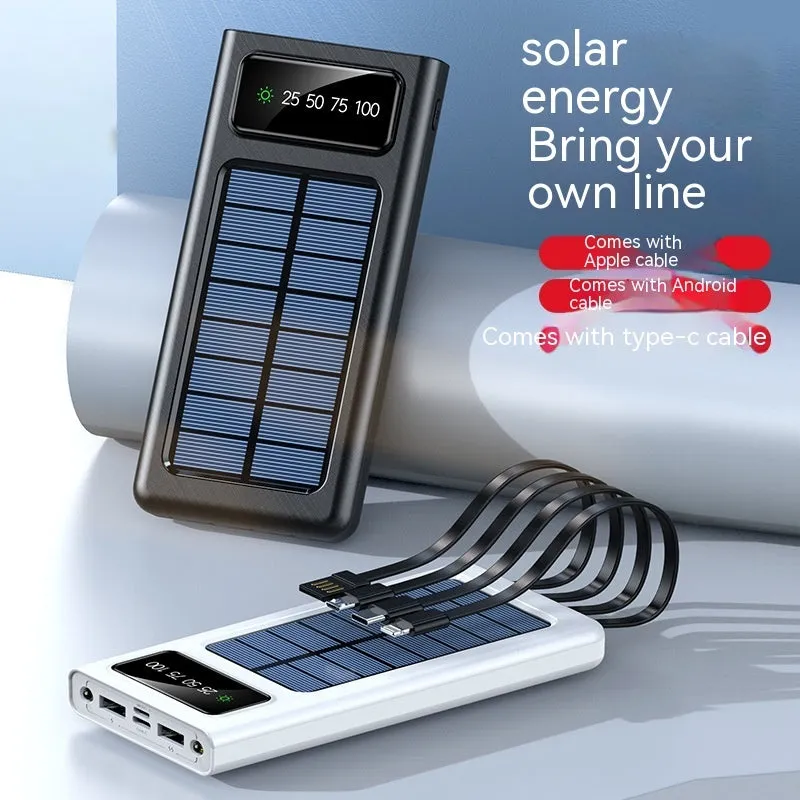Solar power bank 10000mAh with digital display, white plastic shell, four-wire solar charger
