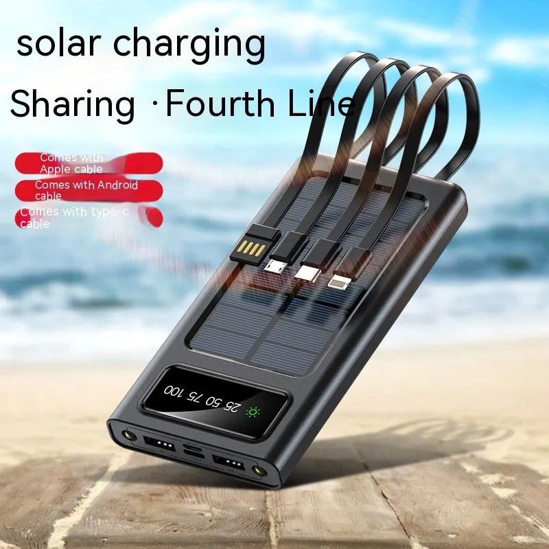 Solar power bank 10000mAh with digital display, white plastic shell, four-wire solar charger
