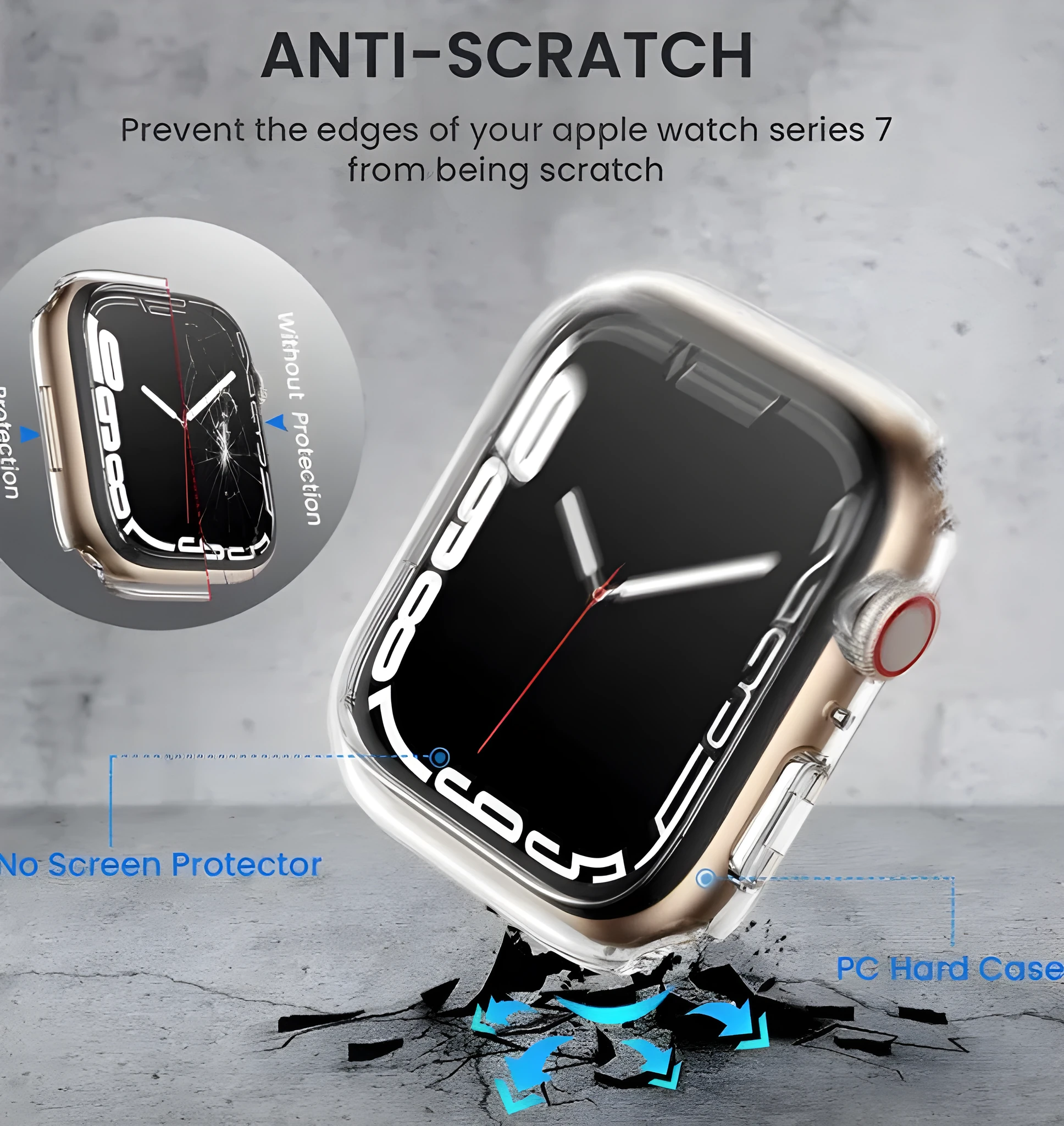 PC tempered film watch case protector in multiple colours and sizes for smartwatch protection