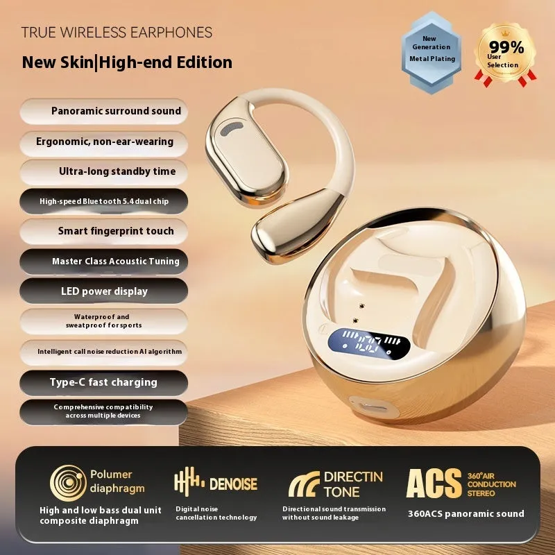 Non in-ear Bluetooth headset M76 in black colour with ear-mounted silicone design and breathing light