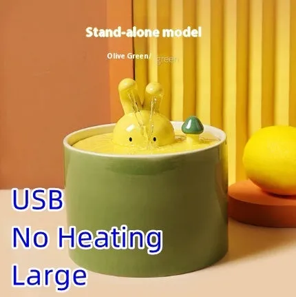 Ceramic automatic water dispenser for cats and dogs, rabbit white colour with circulating water