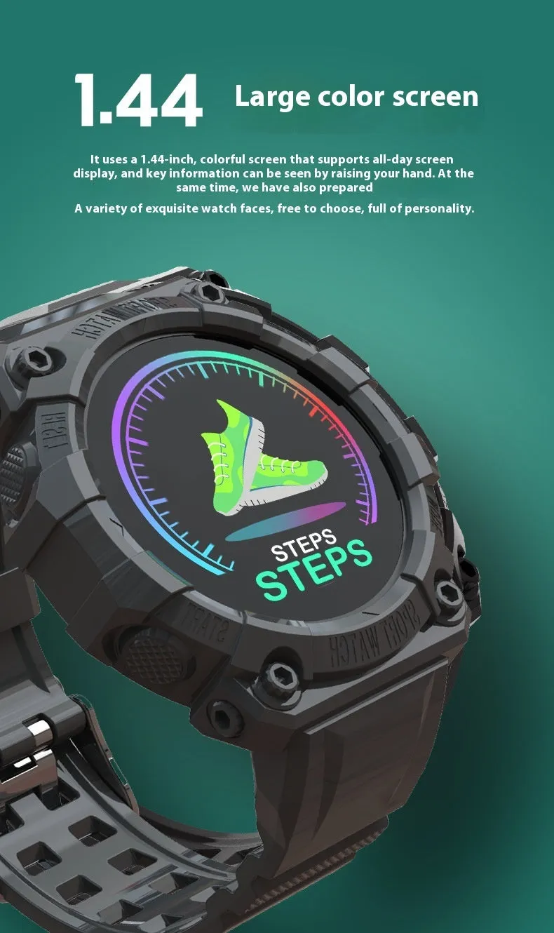 Spaceman Round FD68S smart bracelet with 144 colour TFT screen, round face, in black on wrist