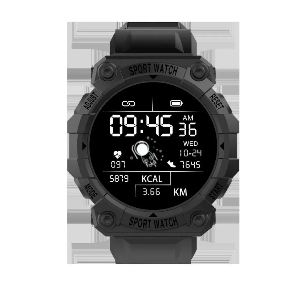 Spaceman Round FD68S smart bracelet with 144 colour TFT screen, round face, in black on wrist