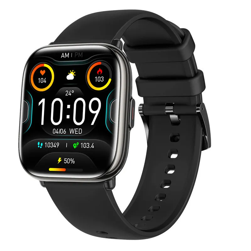 NFC Compass Smart Watch with Bluetooth Call AMOLED Screen in black, showing health monitoring features and touch buttons