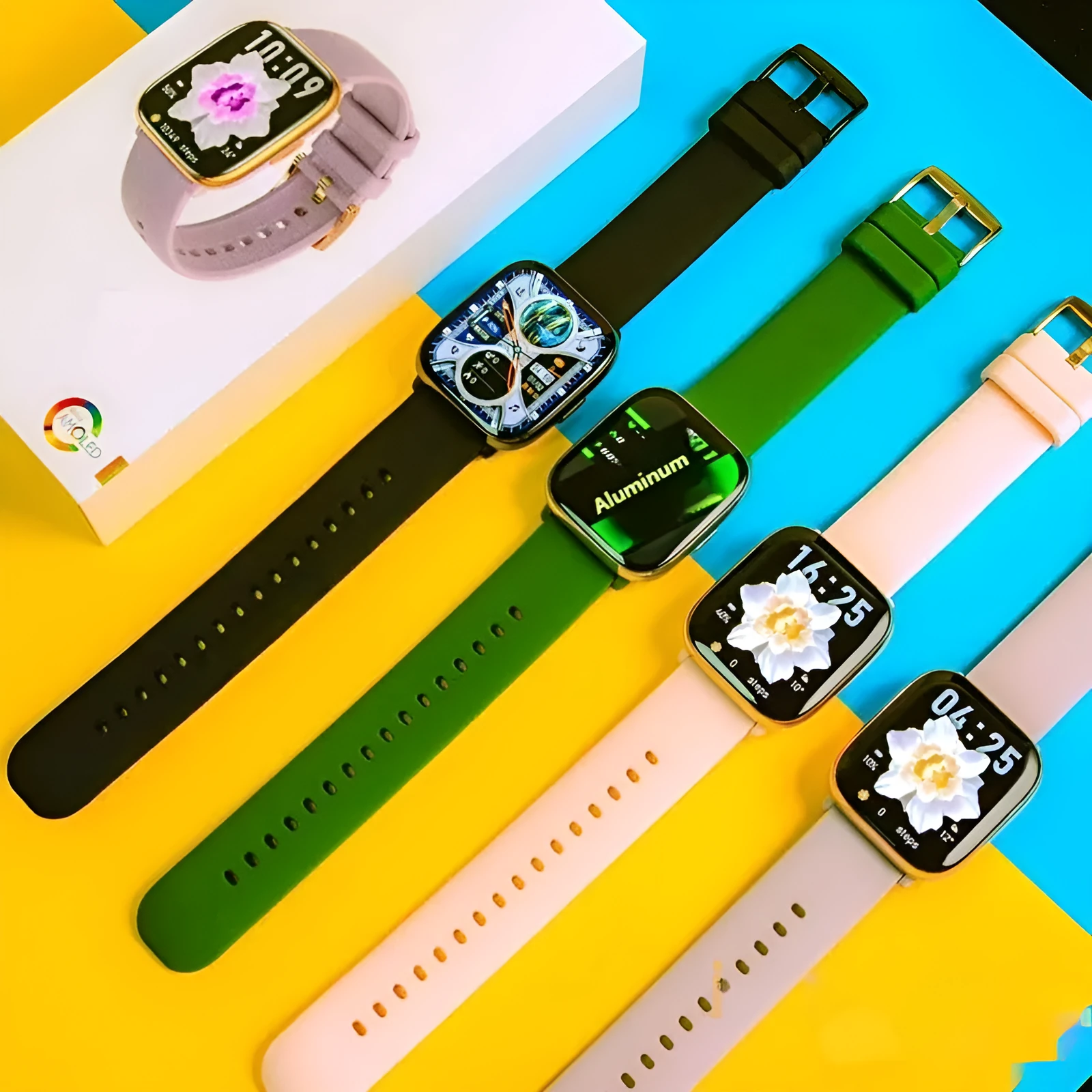 NFC Compass Smart Watch with Bluetooth Call AMOLED Screen in black, showing health monitoring features and touch buttons