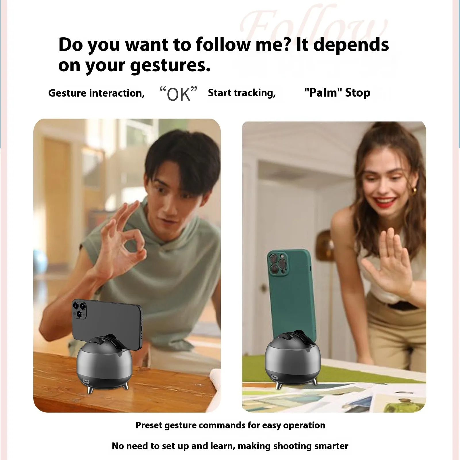 New Q8 dual-axis AI face recognition automatic smartphone tracking head stabilizer in ABS, featuring auto-tracking and dual-axis movement
