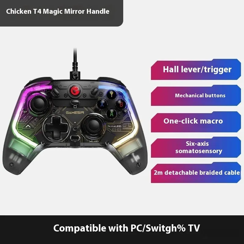 Black wired game handle with hall effect joystick and USB cable for Switch, PC, and TV