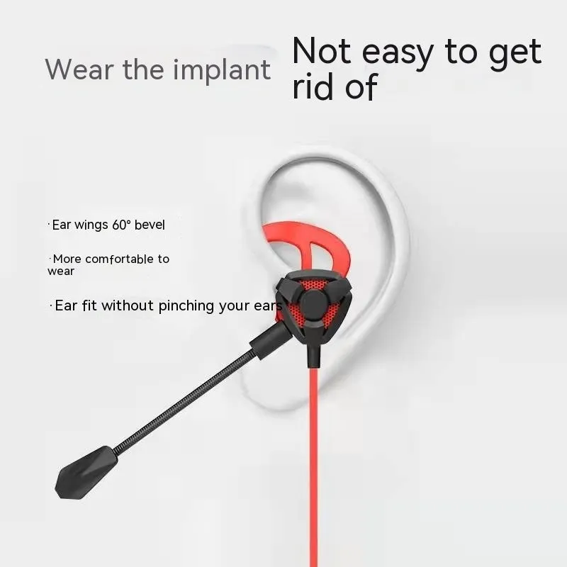 Black and red in-ear gaming earphone with microphone and 3.5mm wired plug