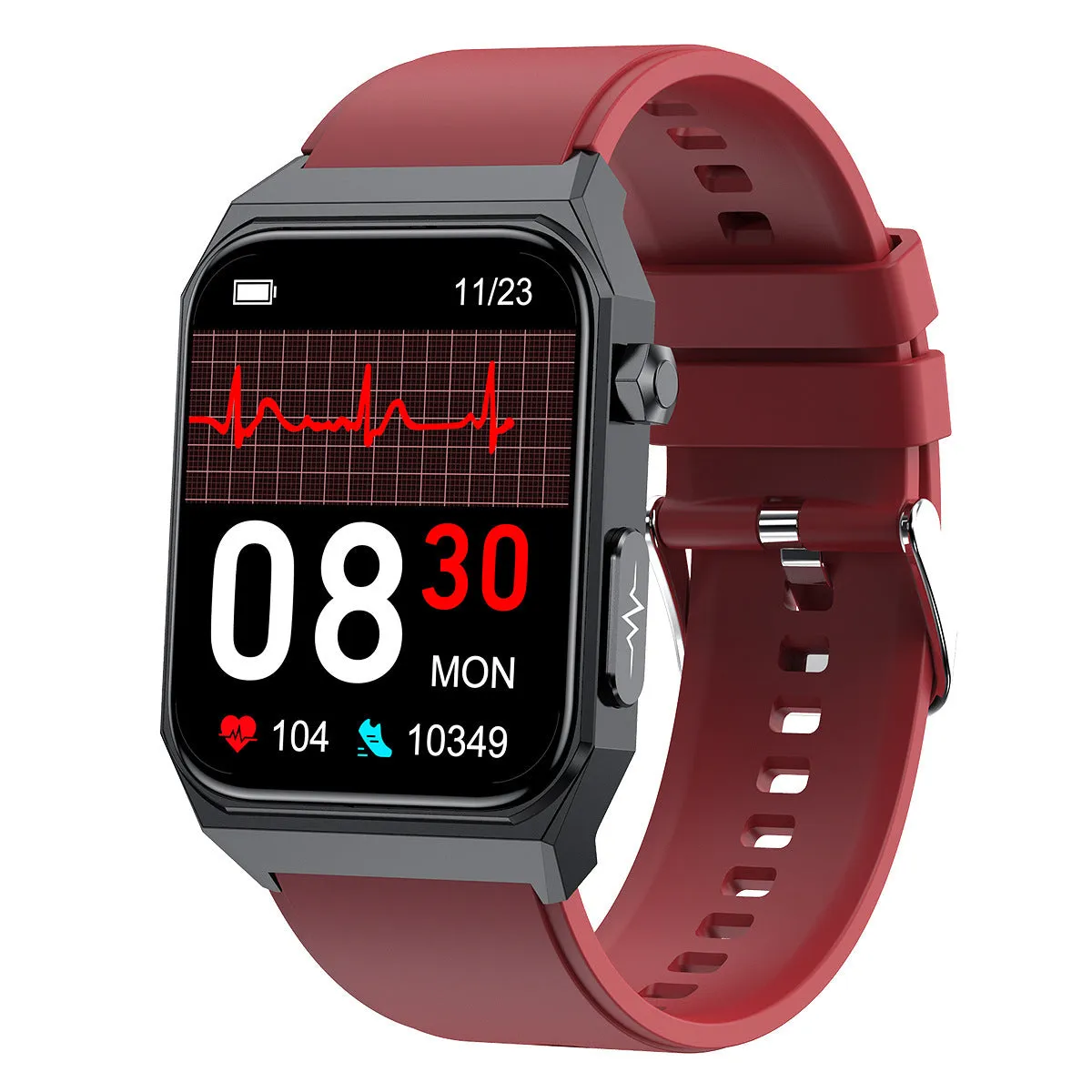 New E530 blood glucose smart watch with 1.91-inch HD touch screen and ECG monitoring on a black wristband