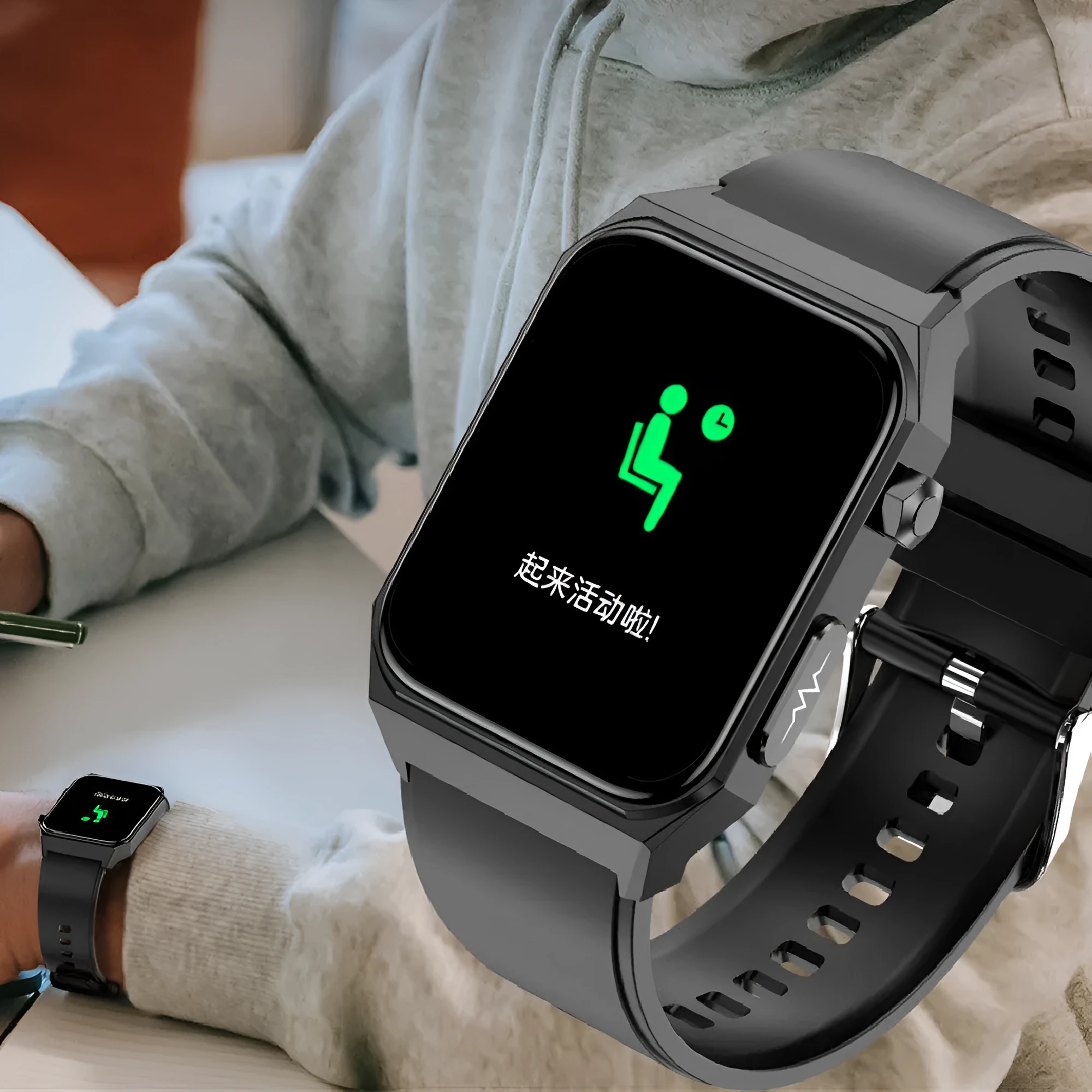 New E530 blood glucose smart watch with 1.91-inch HD touch screen and ECG monitoring on a black wristband