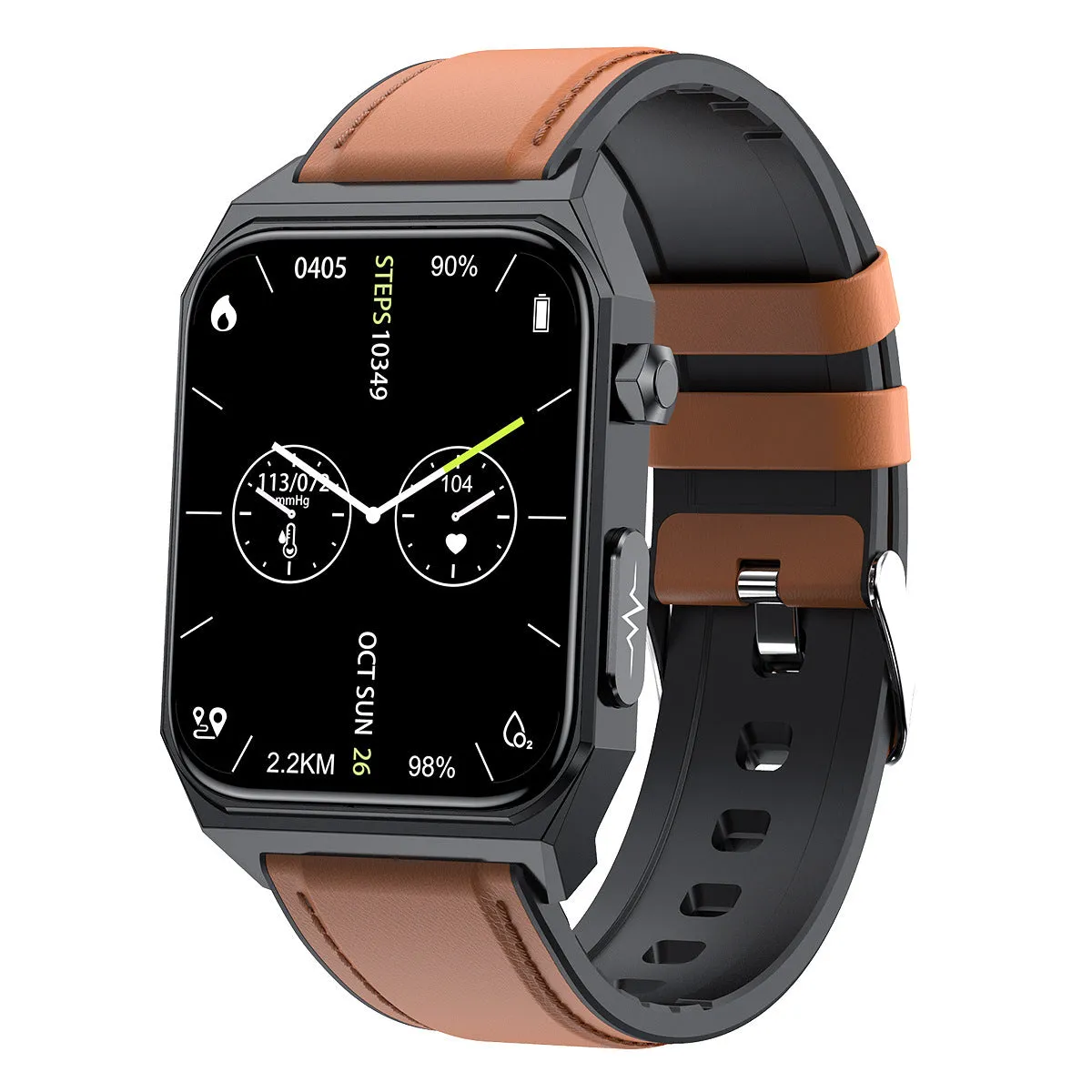 New E530 blood glucose smart watch with 1.91-inch HD touch screen and ECG monitoring on a black wristband