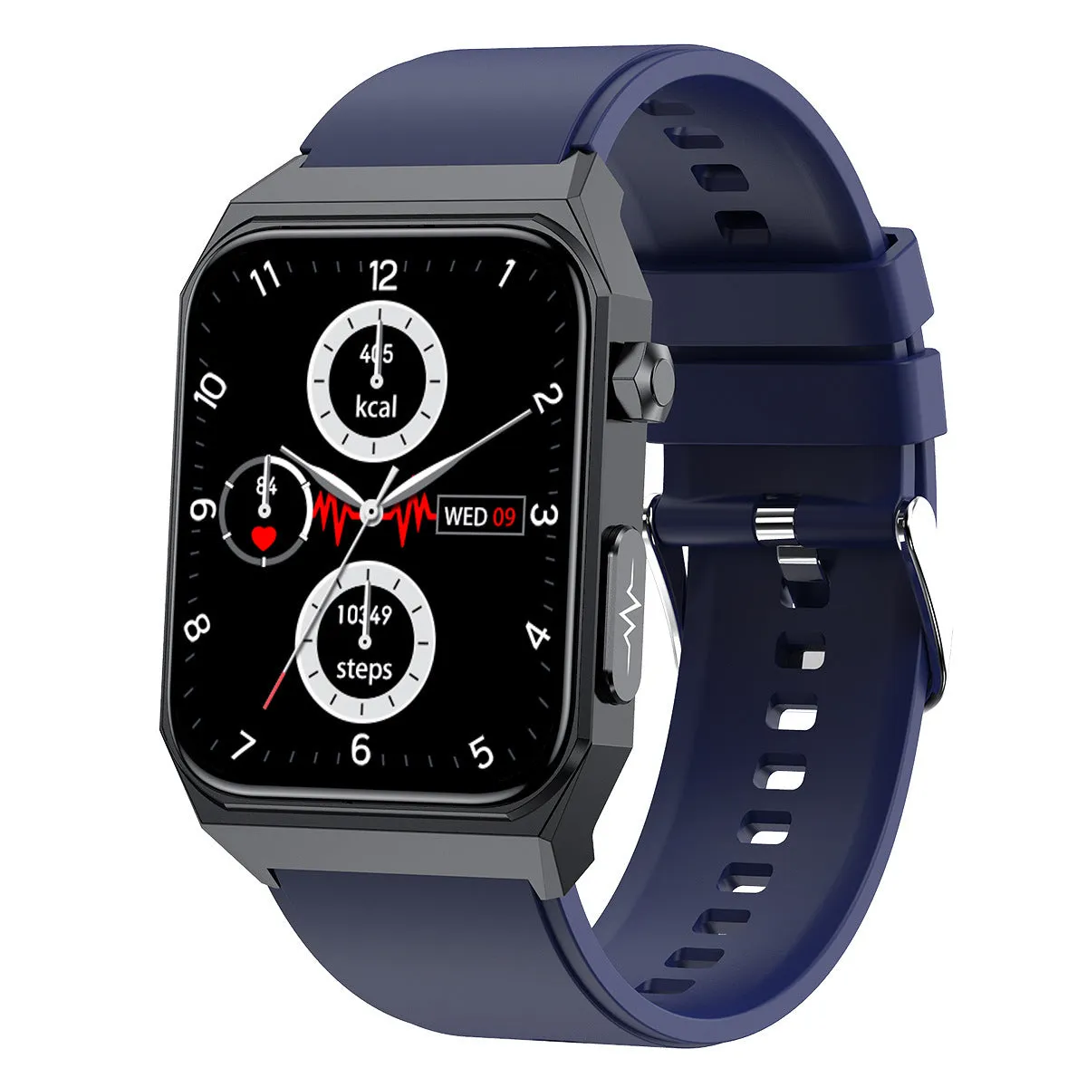 New E530 blood glucose smart watch with 1.91-inch HD touch screen and ECG monitoring on a black wristband