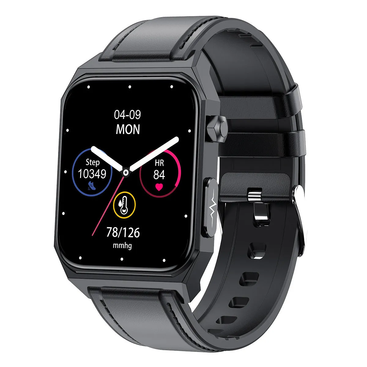 New E530 blood glucose smart watch with 1.91-inch HD touch screen and ECG monitoring on a black wristband