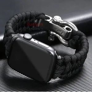 Nylon woven steel buckle strap for Apple Watch, black with connector, fits 38/40mm