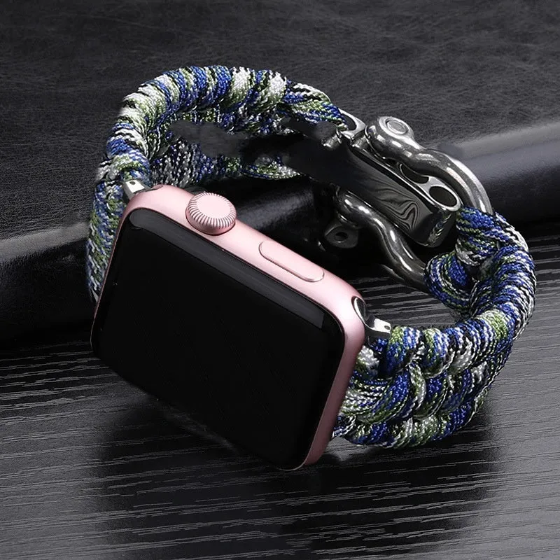 Nylon woven steel buckle strap for Apple Watch, black with connector, fits 38/40mm