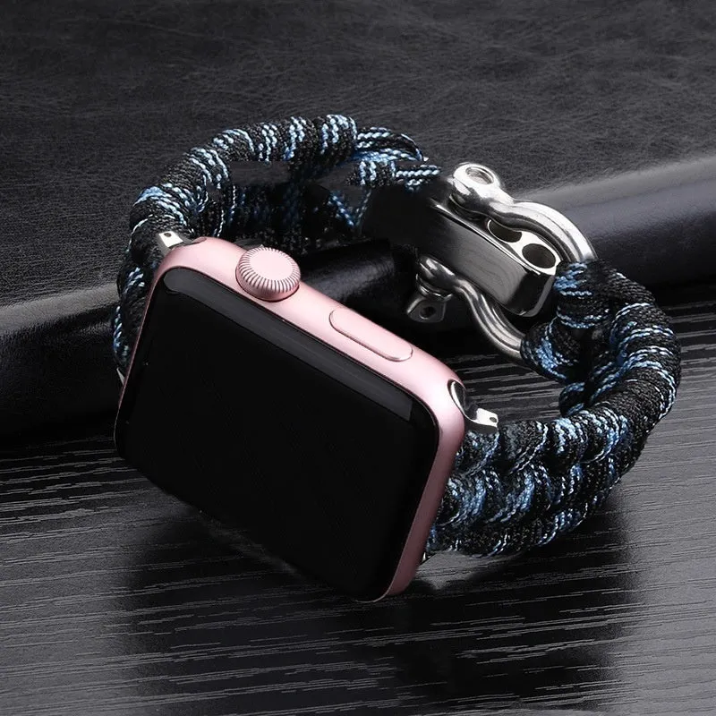 Nylon woven steel buckle strap for Apple Watch, black with connector, fits 38/40mm