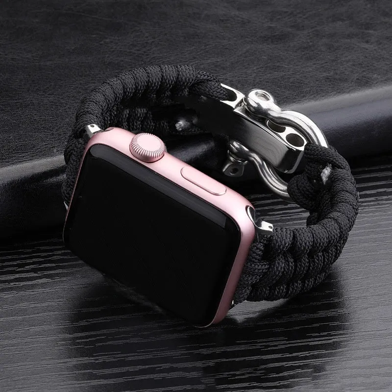 Nylon woven steel buckle strap for Apple Watch, black with connector, fits 38/40mm