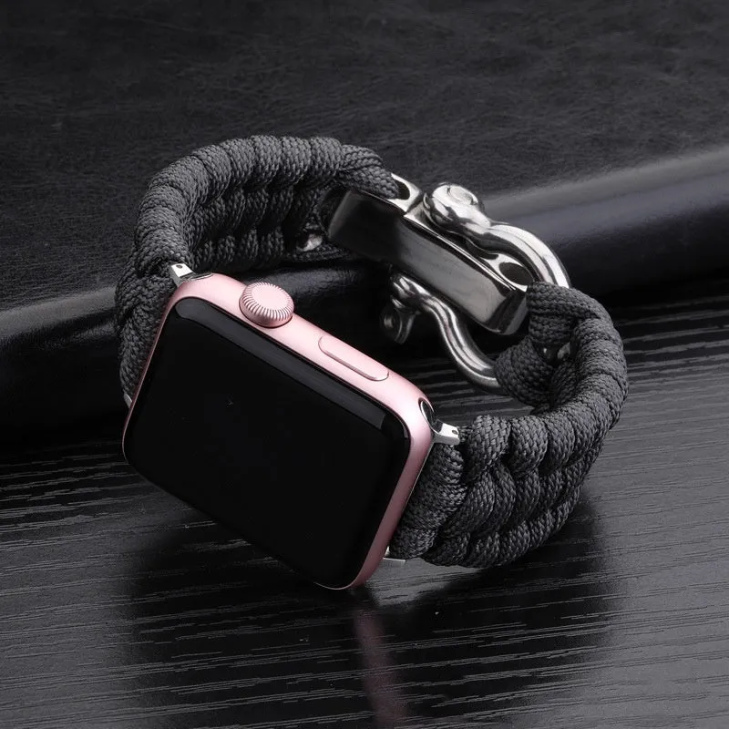 Nylon woven steel buckle strap for Apple Watch, black with connector, fits 38/40mm