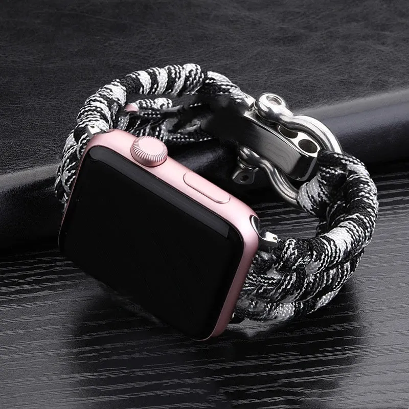 Nylon woven steel buckle strap for Apple Watch, black with connector, fits 38/40mm