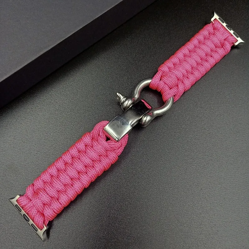 Nylon woven steel buckle strap for Apple Watch, black with connector, fits 38/40mm